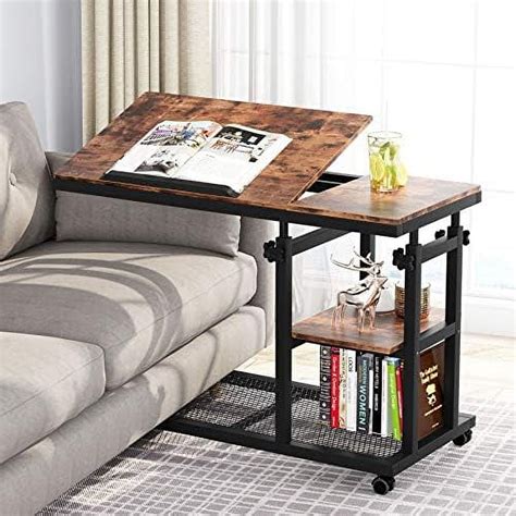 KHBIULIFE Height Adjustable C Table with Wheels Mobile Couch Snack Side ...