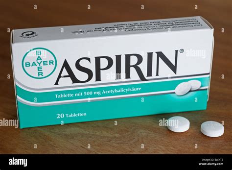 Box of aspirins manufactured by German pharmaceuticals company Bayer ...