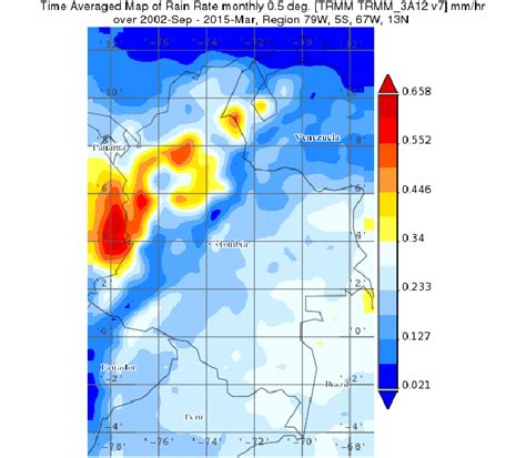 Time averagedmap of rain rate monthly in Colombia from 2002 to 2015 ...