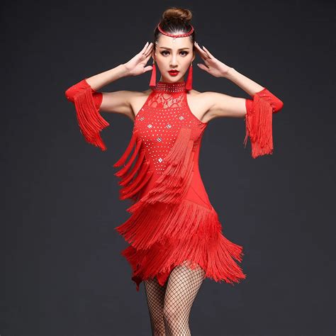 2018 Women Competition Dance Clothes Sequins Costume Set with Sleeves ...