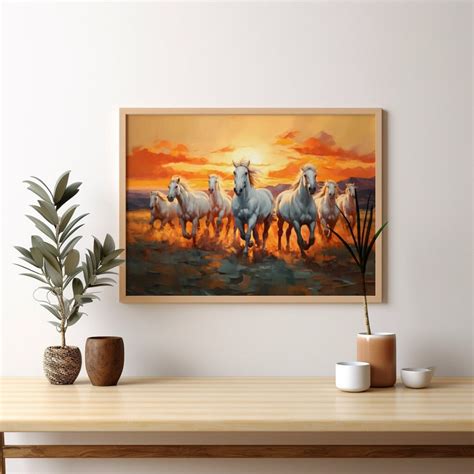 Seven Horses Painting, 7 White Running Horses, Digital Print, Horse ...