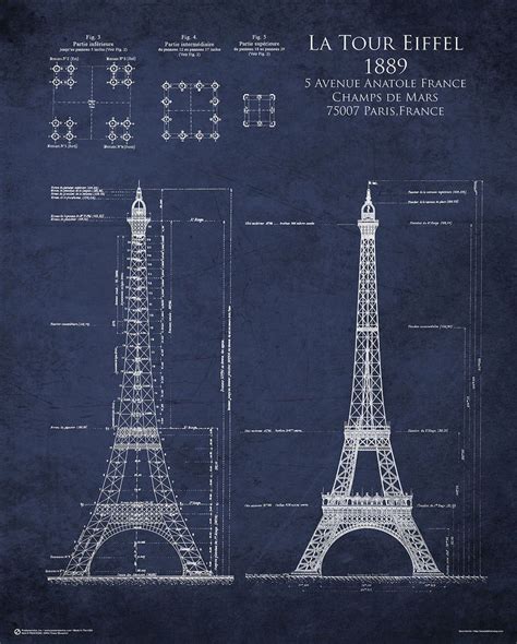 EIFFEL TOWER BLUEPRINT - POSTER - 24x30 PARIS FRANCE 10395 #Vintage | Blueprint art ...