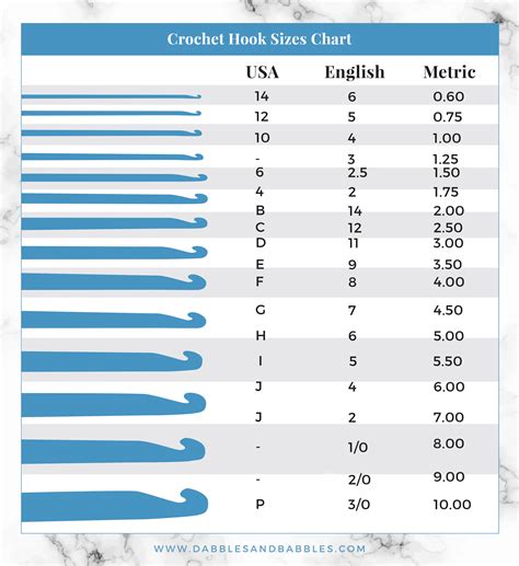 Printable Crochet Hook Size Chart - Printable Word Searches