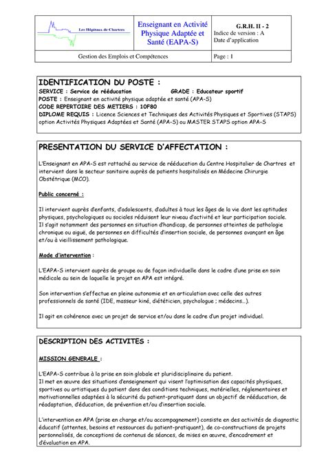 Fiche de poste enseignant APA secteur sanitaire (version finale) - E n s e i g n a n t e n A c t ...