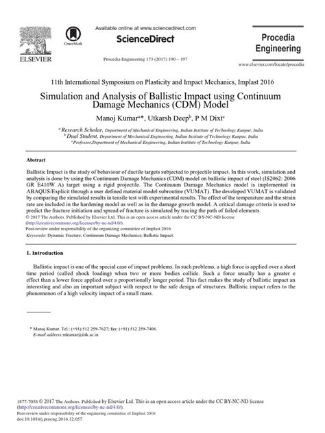 Simulation and Analysis of Ballistic Impact Using | PDF | Fracture | Stress (Mechanics)