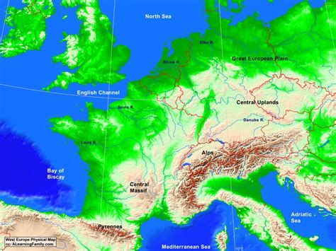 West Europe Physical Map - A Learning Family