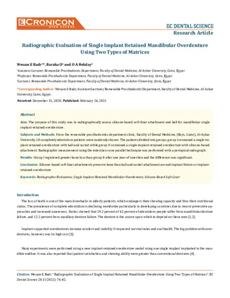 (PDF) Radiographic Evaluation of Single Implant Retained Mandibular ...
