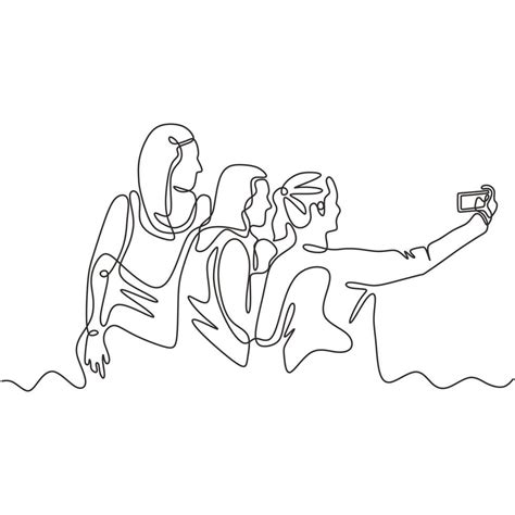 Continuous one line drawing of group people selfie. 3410023 Vector Art at Vecteezy