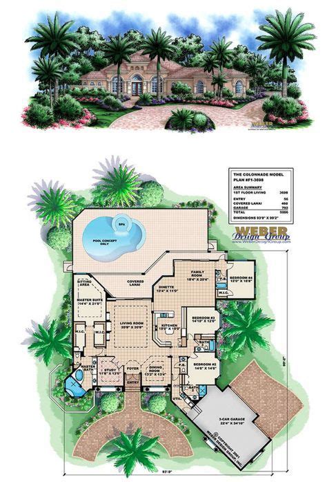 Mediterranean House Plan: Coastal Home Floor Plan with Swimming Pool ...