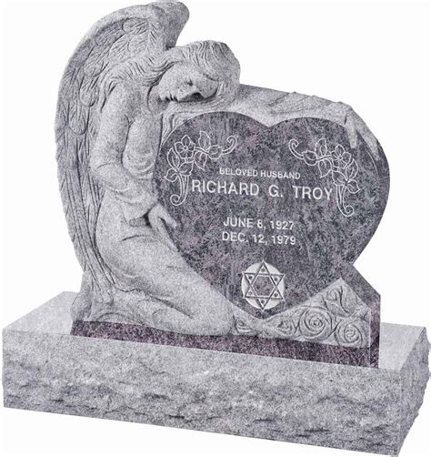 Angel with Heart Upright Headstone polished all sides with 40" Base | Honor Life