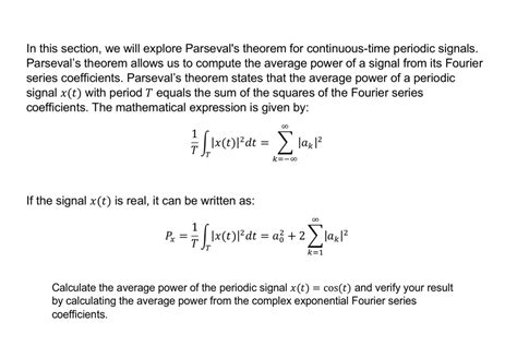 Solved In this section, we will explore Parseval's theorem | Chegg.com