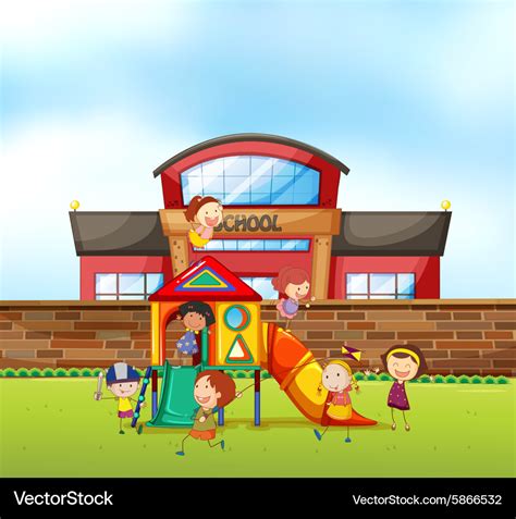 Children playing at school playground Royalty Free Vector