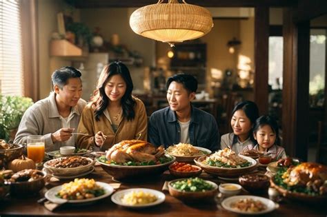 Premium AI Image | Modern Family Together Celebrate Thanksgiving Day at table