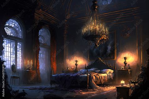 Fantasy Gothic Royal Bedroom Concept Art Stock Illustration | Adobe Stock