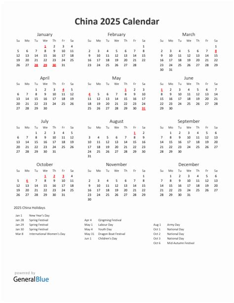 2025 Yearly Calendar Printable With China Holidays