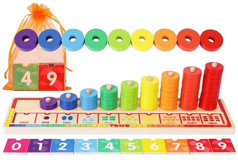 Buy Toys of Wood Oxford Wooden Stacking Rings and Counting Games with 45 Rings Number Blocks ...