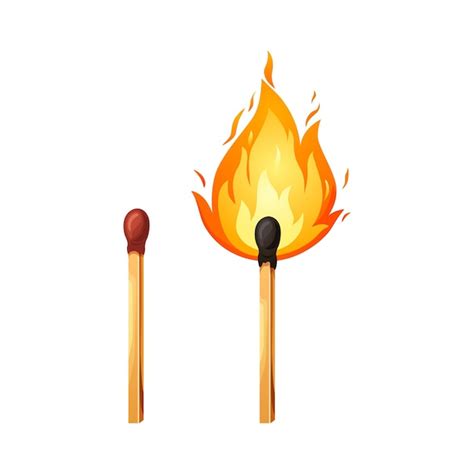 Premium Vector | Burnt match stick with fire Whole ignite wooden matchstick Cartoon safety ...