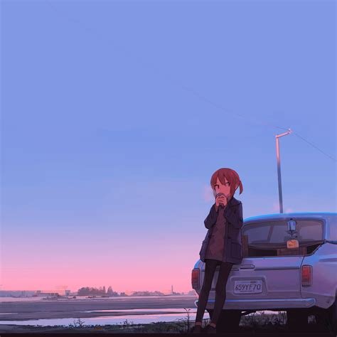 2932x2932 Anime Girl Car Drinking Coffee Ipad Pro Retina Display ,HD 4k ...