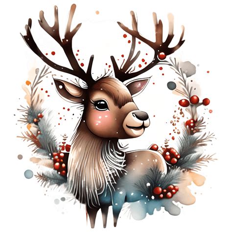 Adorable Christmas Reindeer Watercolor Graphic · Creative Fabrica