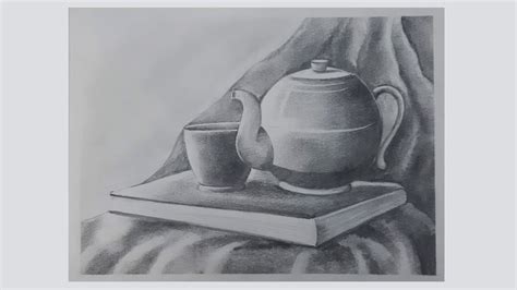 still life-pencil shading ,basic drawing of objects-kettle book cup light and shade for ...