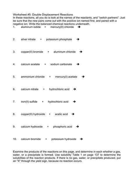 double displacement worksheet