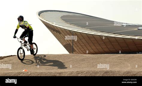 Bmx cyclist tries out bmx track photocall lee valley velopark hi-res stock photography and ...