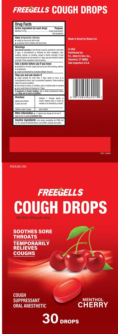 DailyMed - FREEGELLS COUGH DROPS MENTHOL CHERRY- menthol lozenge