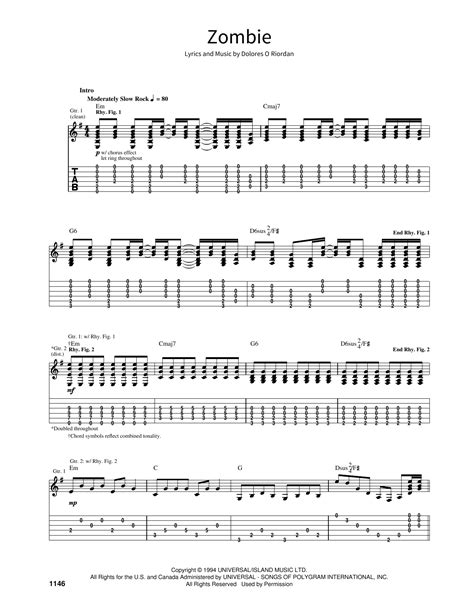 Zombie Sheet Music | The Cranberries | School of Rock – Guitar Tab | Guitar tabs, Guitar tabs ...