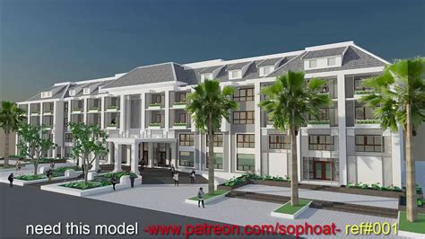 Sketchup 3D Model 4 Stories Hotel Exterior Design Idea - YouTube