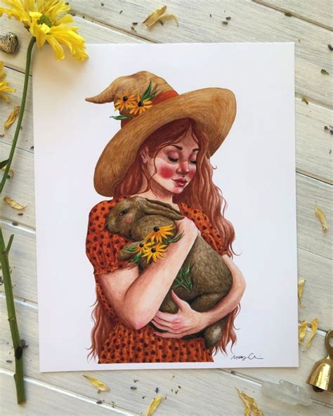 Bunny Witch Cottagecore Witch Watercolor Painting Witch - Etsy Denmark