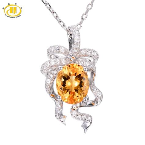 Hutang Natural Golden Citrine & White Topaz Pendant Solid 925 Sterling Silver Necklace Fine ...