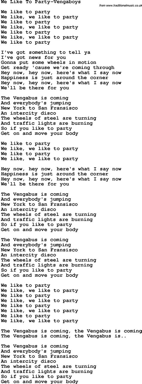 Novelty Song: We Like To Party-Vengaboys lyrics