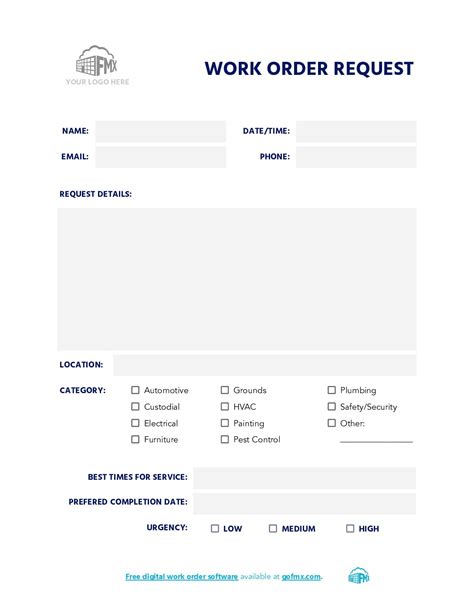 Work Request Form Template [Printable PDF, Word]