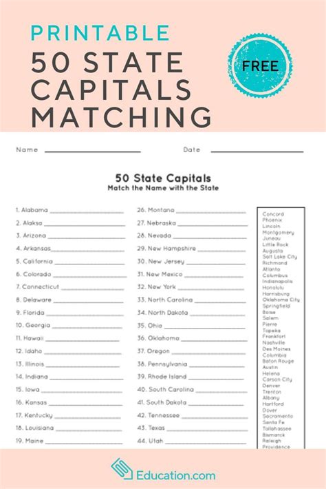 State Capitals Printable List