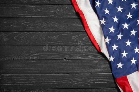 Flat Lay USA Flag on Black Wooden Board, Vintage Background with Copy ...