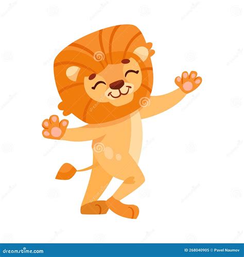 Funny Lion Animal with Mane Enjoying and Cheering with Happy Smiling ...