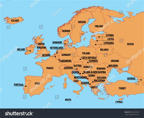 Europe Simple Map Country Names: vector de stock (libre de regalías ...