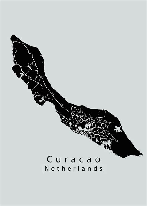 Curacao Netherlands Island Map dark térképe ǀ Minden város és világtérkép a falon ǀ Europosters