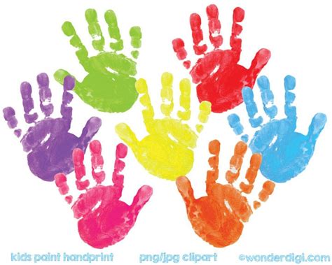 Kids Clipart Painted Clip Art REAL Kids Paint Hand Print Clipart for Invitations Classroom or ...