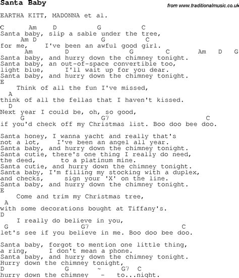 Christmas Carol/Song lyrics with chords for Santa Baby