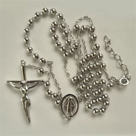 Sterling Silver rosary beads necklace 5 decades of 3mm beads