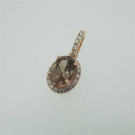 14k Rose Gold 1.12 ct Brown Tourmaline Pendant with Diamond Halo