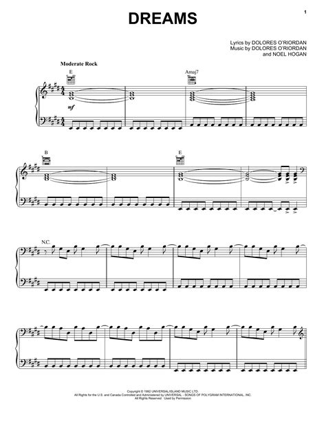 The Cranberries "Dreams" Sheet Music Notes | Download Printable PDF Score 42895