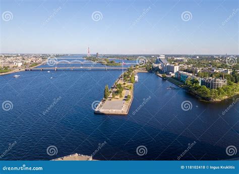 Riga City with Old Town, Bridges and River Daugava Editorial Stock ...