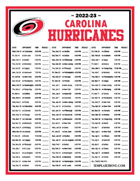 Printable 2022-2023 Carolina Hurricanes Schedule