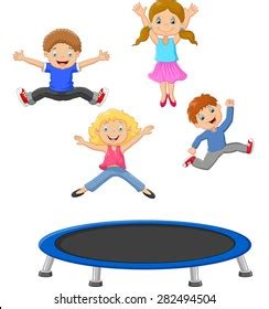 Two Cute Kids Jumping On Trampoline Stock Vector (Royalty Free ...