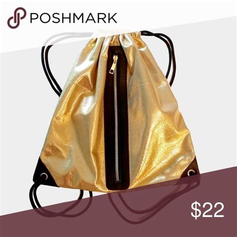 NEW Gold Zipper Metallic Drawstring Backpack Bag | Drawstring backpack, Drawstring backpack bags ...