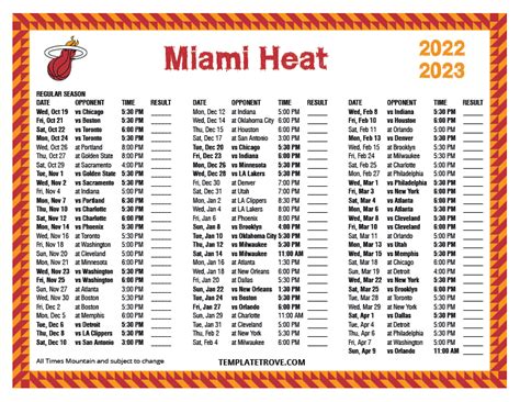 Printable 2022-2023 Miami Heat Schedule