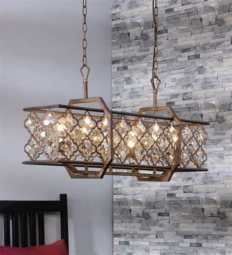 Buy Armand Rectangle Bronze Crystal 6 Lights Chandelier by Jainsons Emporio Online - Chandeliers ...