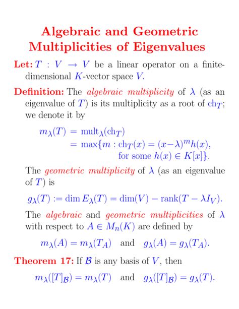 Algebraic and Geometric Multiplicities of Eigenvalues (3 pages)